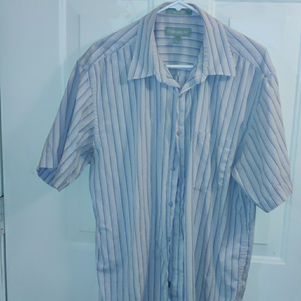 Men's- Evergreen Blue Stripped Button-Up (XL)